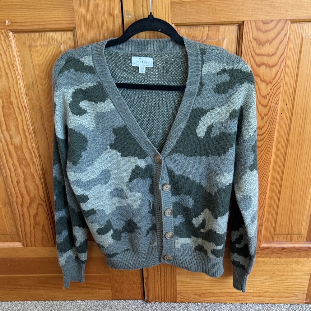 Lucky Brand Green Camo Cardigan Sweater